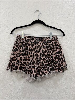 PAIGE Leopard Print Distressed Denim Shorts